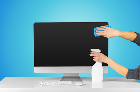 Workplace with modern desktop computer on tableの写真素材