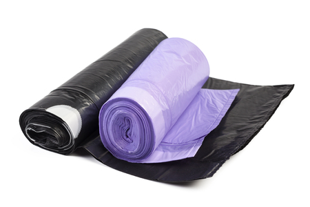 roll of plastic garbage bags isolated on white backgroundの写真素材