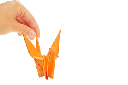 origami crane on white backgroundの写真素材
