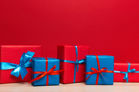 Christmas gift box on tabletの写真素材