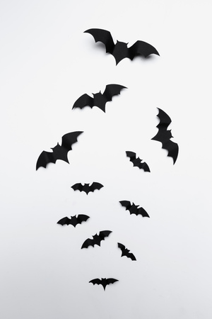 halloween and decoration concept - paper bats flyingの写真素材