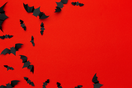 halloween and decoration concept - paper bats flyingの写真素材