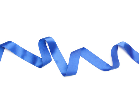 blue satin ribbon isolated on whiteの写真素材