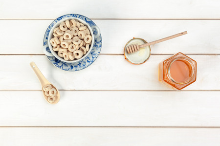 Delicious Healthy breakfast. Grain Cereal ringsの写真素材