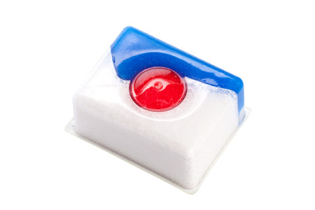 Dishwasher tablets on a white background