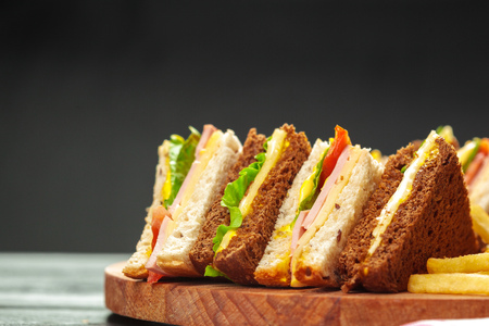 sandwich on a wooden tableの写真素材