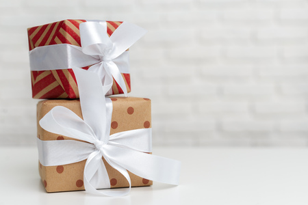 Gift boxes on white table