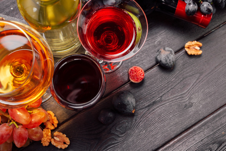 wine and grapes on the tableの写真素材