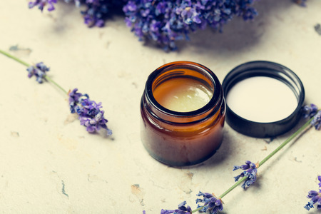 natural facial cream with lavenderの写真素材