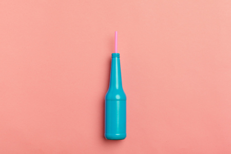 Flat lay composition with delicious summer cocktail on color backgroundの写真素材