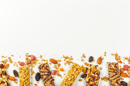 Granola bars isolated on white background.の写真素材