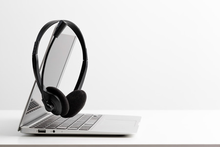 headset and computer laptop, call center supportの写真素材