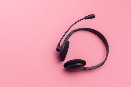 audio headset on color backgroundの写真素材