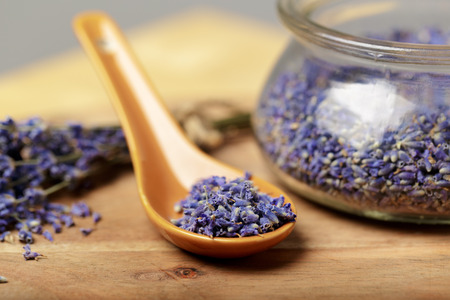 Bunch of dried lavender tied with rope close upの写真素材
