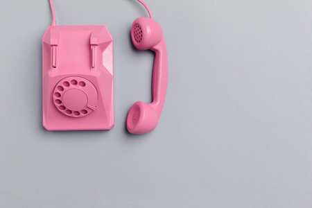 vintage phone on color backgroundの写真素材