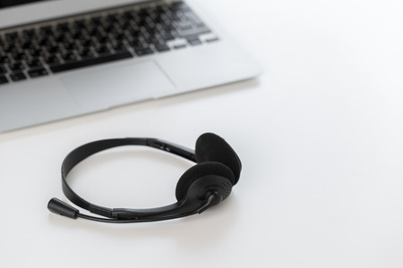 headset and computer laptop, call center supportの写真素材