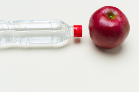 top view red apple on color background, healthy lifestyle conceptの写真素材