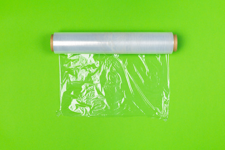 Clean wrap roll on bright colored background top viewの写真素材