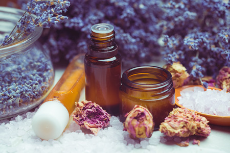 lavender body care products. Aromatherapy, spa and natural healthcare conceptの写真素材