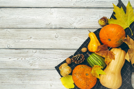Pumpkin on old rustic wooden table.の写真素材