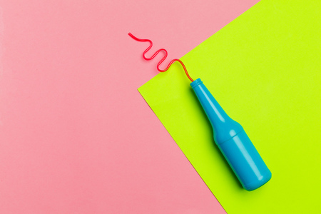 Flat lay composition with delicious summer cocktail on color backgroundの写真素材