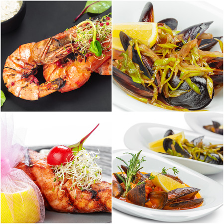 Collage from different pictures of tasty foodの写真素材