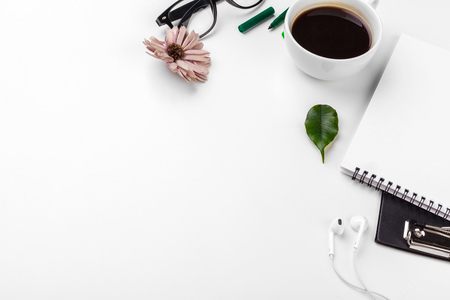 White office desk table, business and education conceptの写真素材