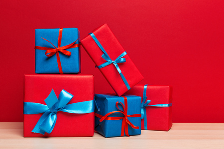 Christmas gift box on tabletの写真素材