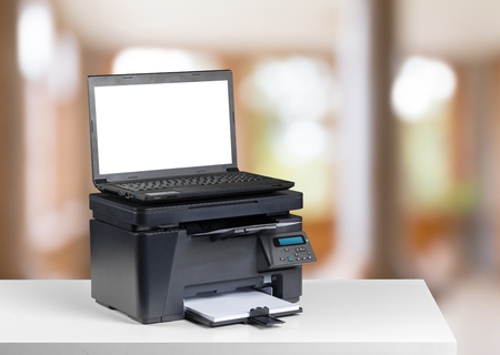 Printer and computer. Office tableの写真素材