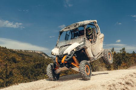 ATV jump in the mountainsの写真素材