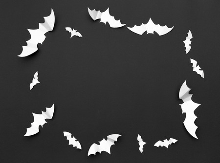 halloween and decoration concept - paper bats flyingの写真素材