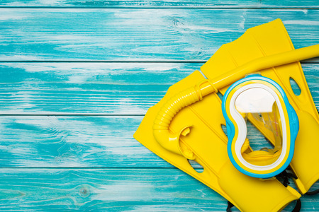 fins lying on the wooden boardsの写真素材