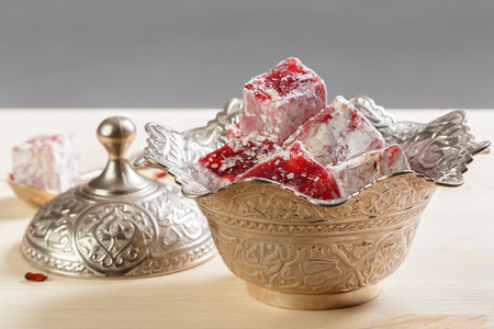 Turkish delight on a wooden table.の写真素材
