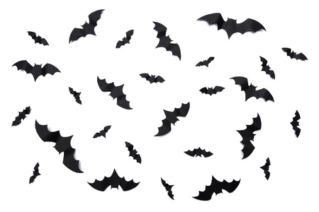 halloween and decoration concept - paper bats flyingの写真素材