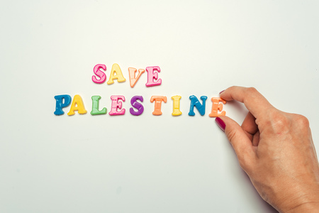 Save palestine.  Words made by colorful plastic lettersの写真素材
