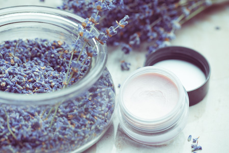 lavender body care products. Aromatherapy, spa and natural healthcare conceptの写真素材