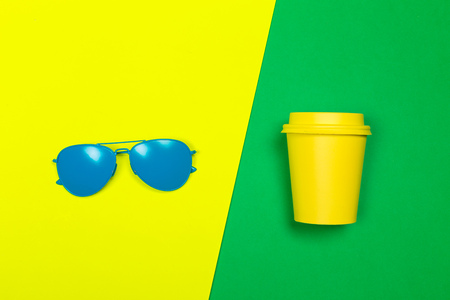 Fashionable sunglasses on minimal colorful backgroundの写真素材