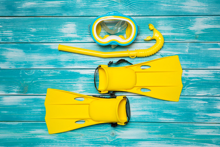 fins lying on the wooden boardsの写真素材