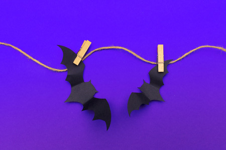 halloween and decoration concept - paper bats flyingの写真素材