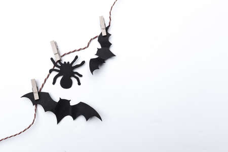 halloween and decoration concept - paper bats flyingの写真素材