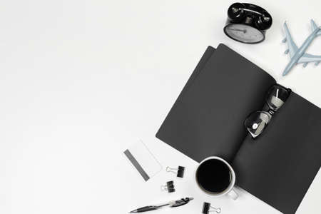 Blank office desk background with copy space for your text. Top view.