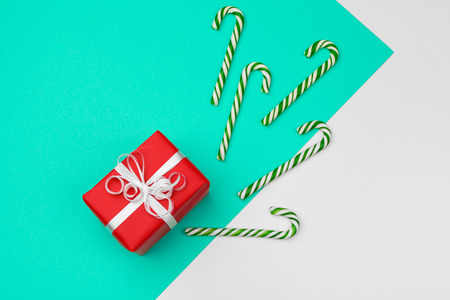 Flat lay composition with beautiful gift box