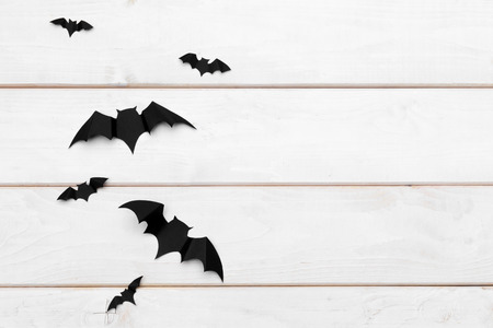halloween and decoration concept - paper bats flyingの写真素材