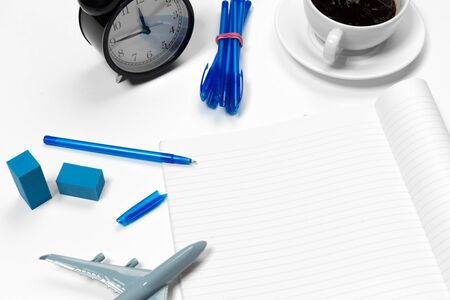 Blank office desk background with copy space for your text. Top view.の写真素材