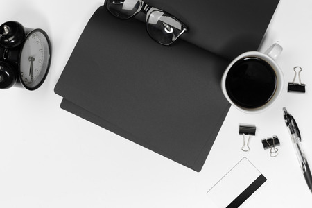 Blank office desk background with copy space for your text. Top view.の写真素材