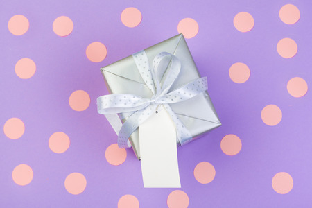 gift box on color background top viewの写真素材