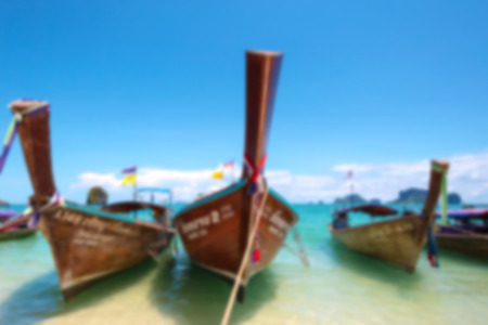 Blurred boats Clear water and blue sky. Krabi province, Thailand.の写真素材