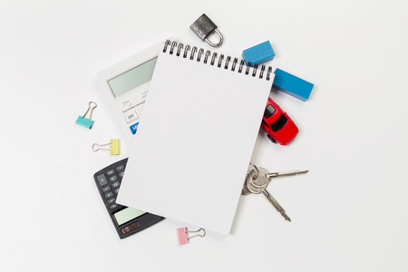 Blank office desk background with copy space for your text. Top view.の写真素材