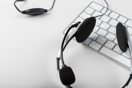 Headset on keyboard computer laptop