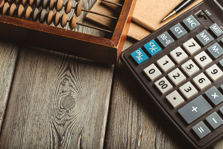 Vintage abacus and calculatorの写真素材